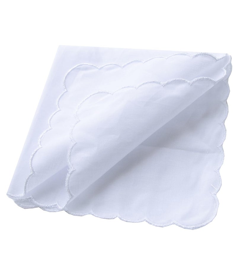 MemoryHanky Bulk Pack Handkerchiefs Cotton Scalloped Hankies Pocket Square Towel White 11 Inches - Image 3